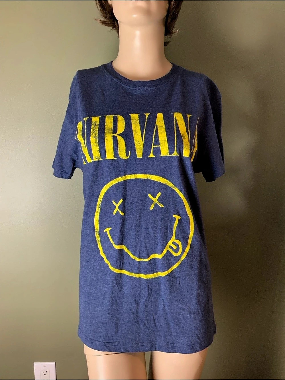 Nirvana Smiley Face Heather Navy T-Shirt Blue & Yellow Small